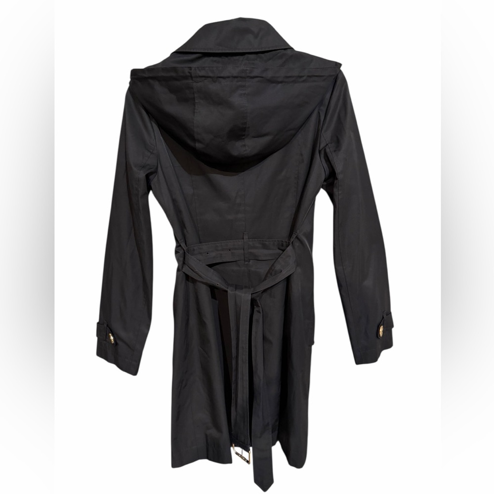Michael Kors Black Waterproof Trench Coat with Gold Accents - Picture 4 of 7